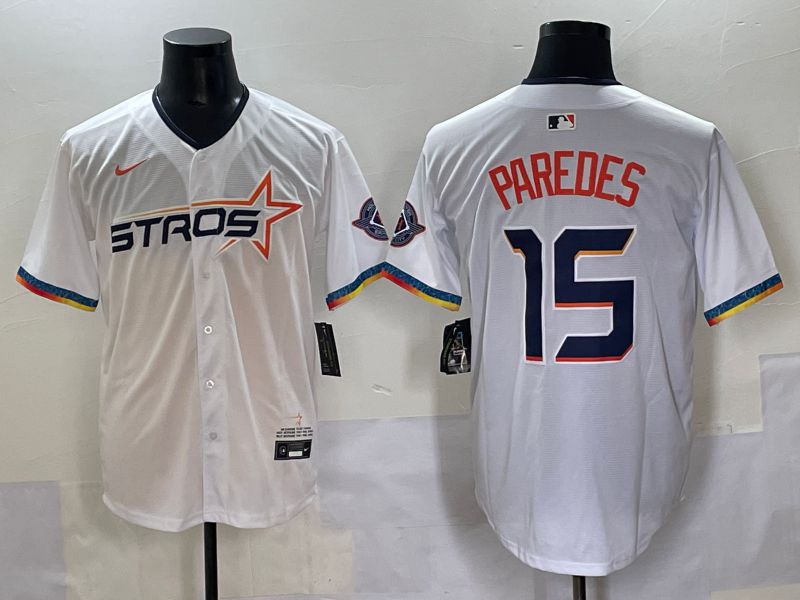 Men Houston Astros 15 Paredes White Fourth generation Joint Name 2025 Nike MLB Jersey style 1